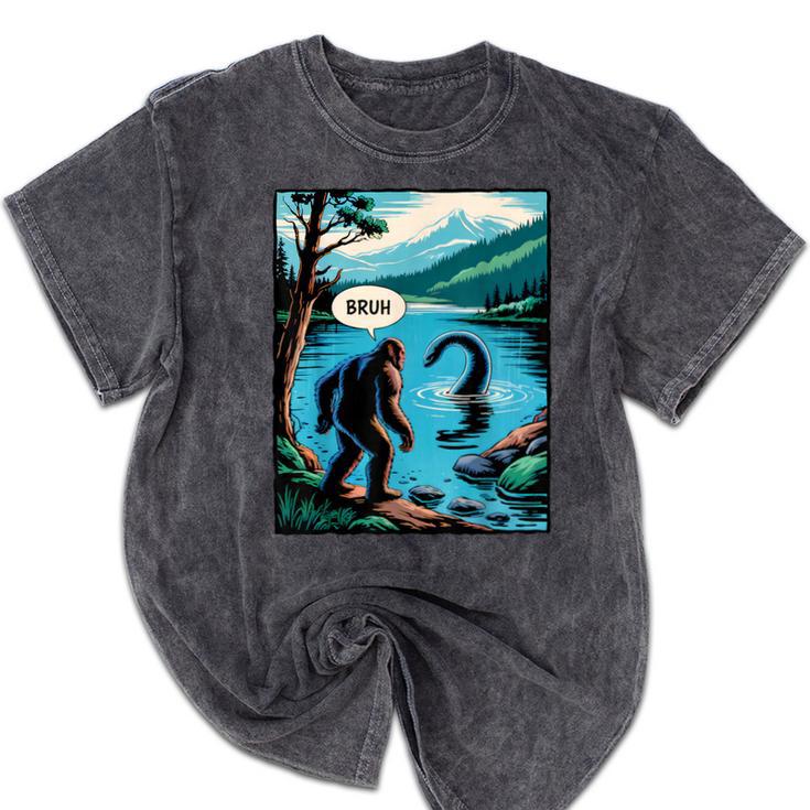 Bigfoot Sasquatch Loch Ness Monster Introvert Bruh Mineral Wash Tshirts