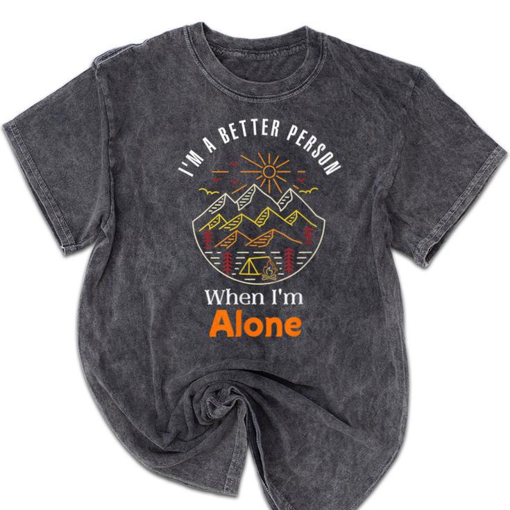 Camping Alone Meme Campfire Introvert Camper Mineral Wash Tshirts