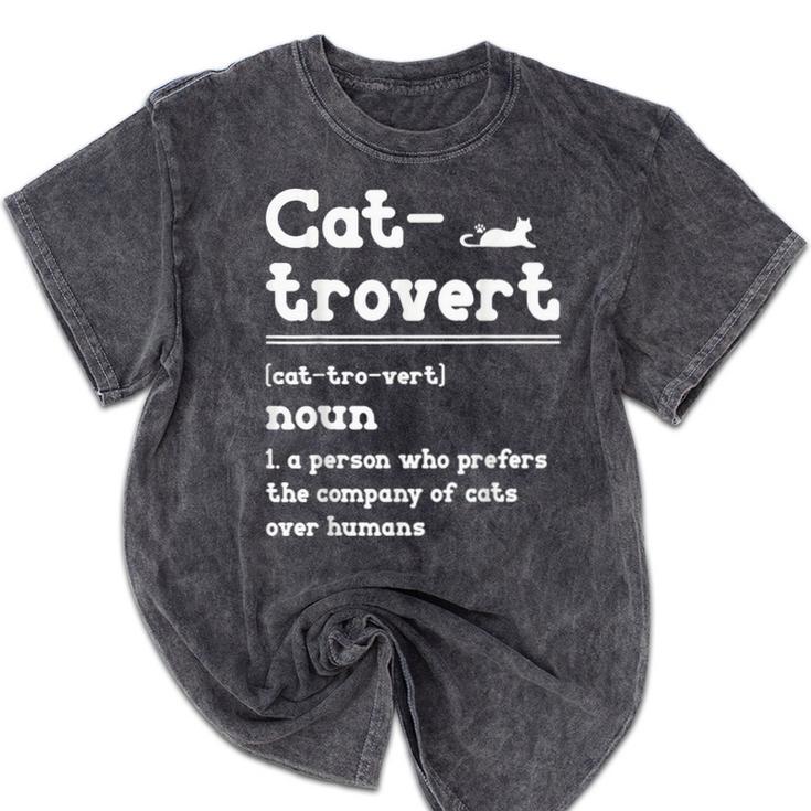 Cat-Trovert Definition Cat Introvert Pet Lover Mineral Wash Tshirts