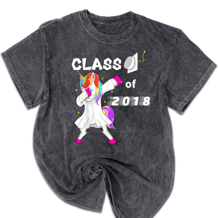 Class Of 2018 Graduation Him Her Unicorn Dabbing Shirt Mineral Wash Tshirts