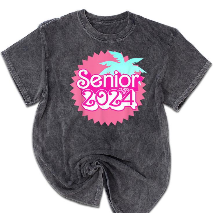 Class Of 2024 Senior Pink Retro Classic Girl Grad Graduation Mineral Wash Tshirts