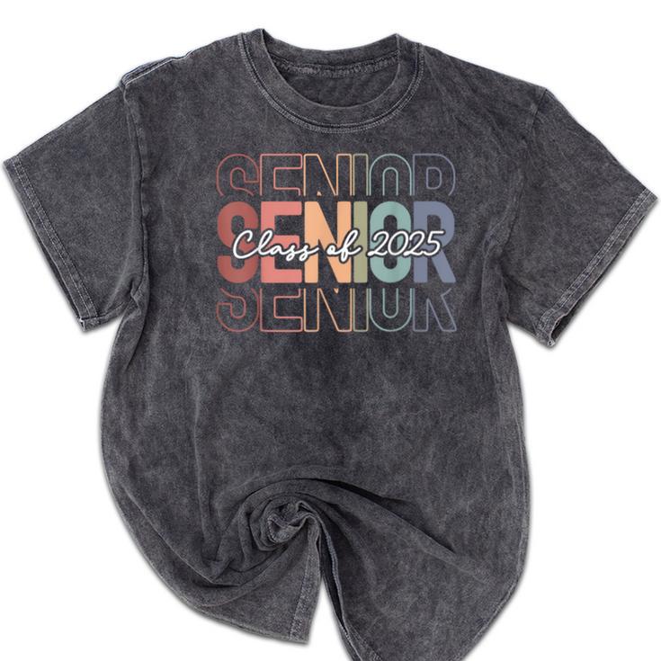Class Of 2025 Senior 2025 Graduation Leopard Retro Rainbow Mineral Wash Tshirts