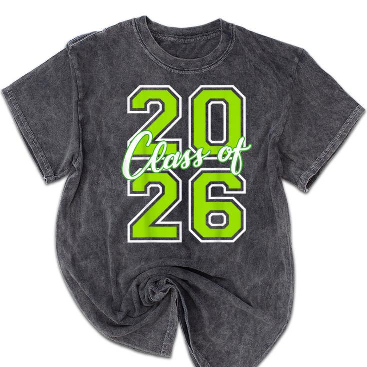 Class Of 2026 Graduation Varsity Lime Green Letters Mineral Wash Tshirts
