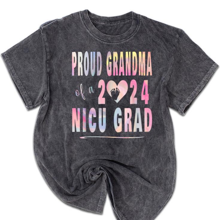 Colorful Proud Grandma 2024 NICU Graduate Baby Graduation Mineral Wash Tshirts