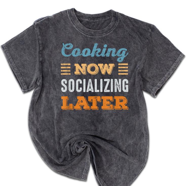 Cooking Now Minimal Socializing Introvert Vintage Mineral Wash Tshirts