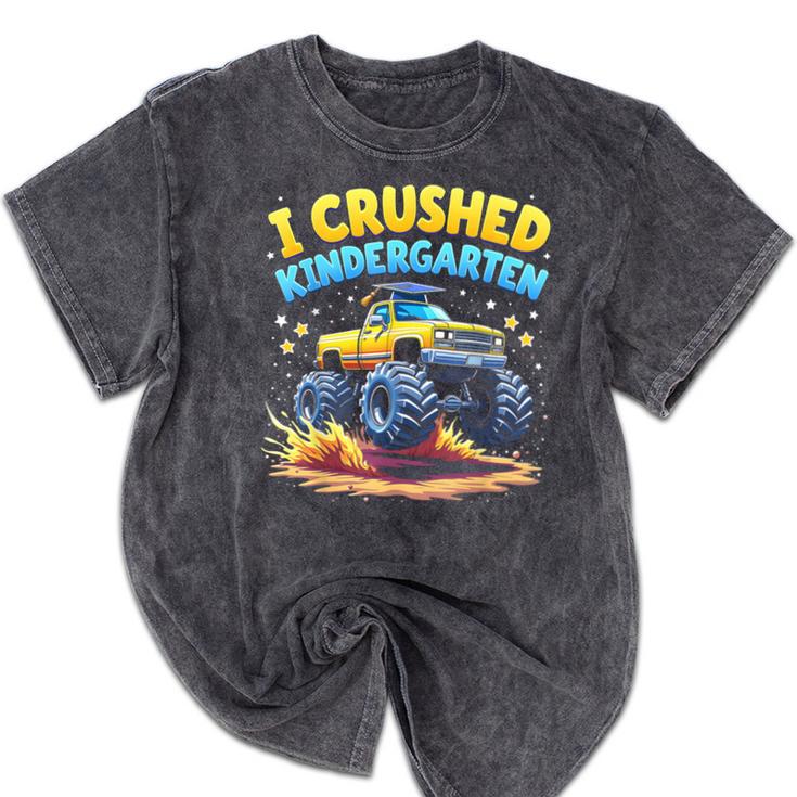 I Crushed Kindergarten Monster Truck Graduation Boys Kids Mineral Wash Tshirts