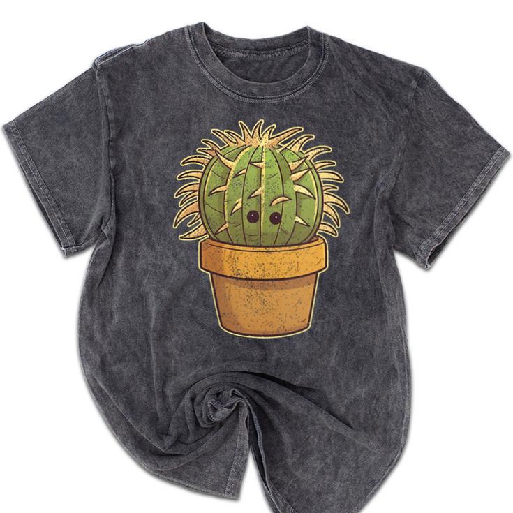Cute Golden Barrel Cactus Introvert Distressed Mineral Wash Tshirts