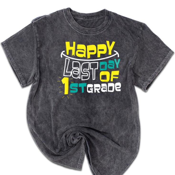 Cute Happy Last Day Of 1st Grade Shirt Kids Graduation Mineral Wash Tshirts