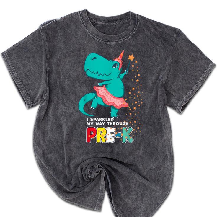 Cute Magical Ballerina Dino Unicorn Pre-K Graduation Mineral Wash Tshirts