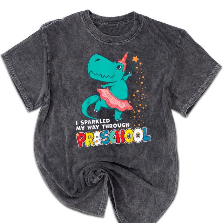 Cute Magical Ballerina Dino Unicorn Preschool Graduation Mineral Wash Tshirts