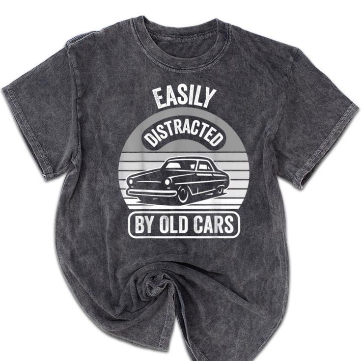 Easily Distracted By Old Cars Graphic Nostalgia Mineral Wash Tshirts