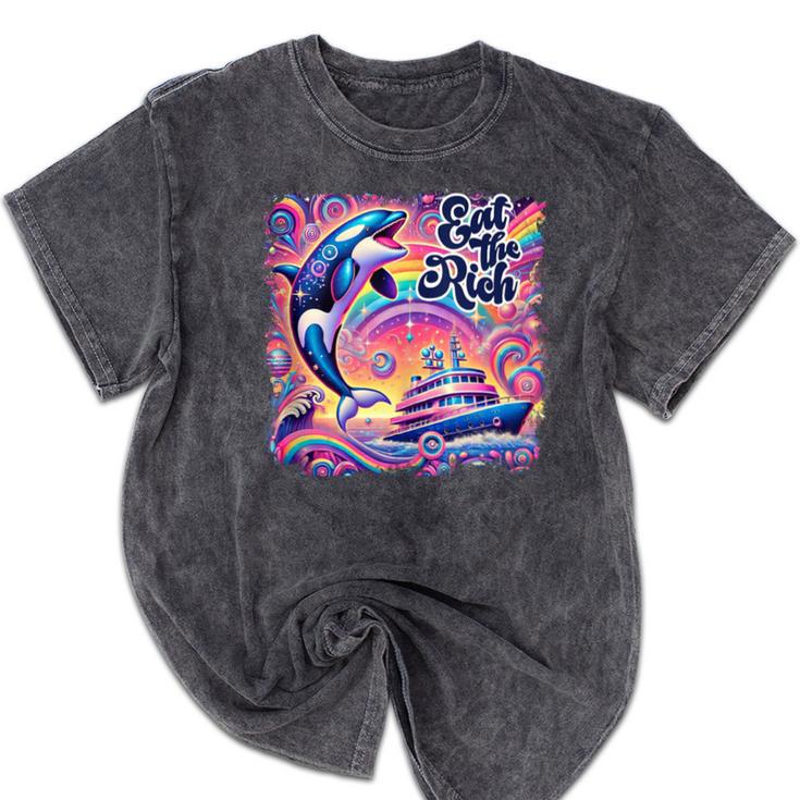 EAT THE RICH 90S NOSTALGIA WHALE ORCA YAHCT RETRO Mineral Wash Tshirts