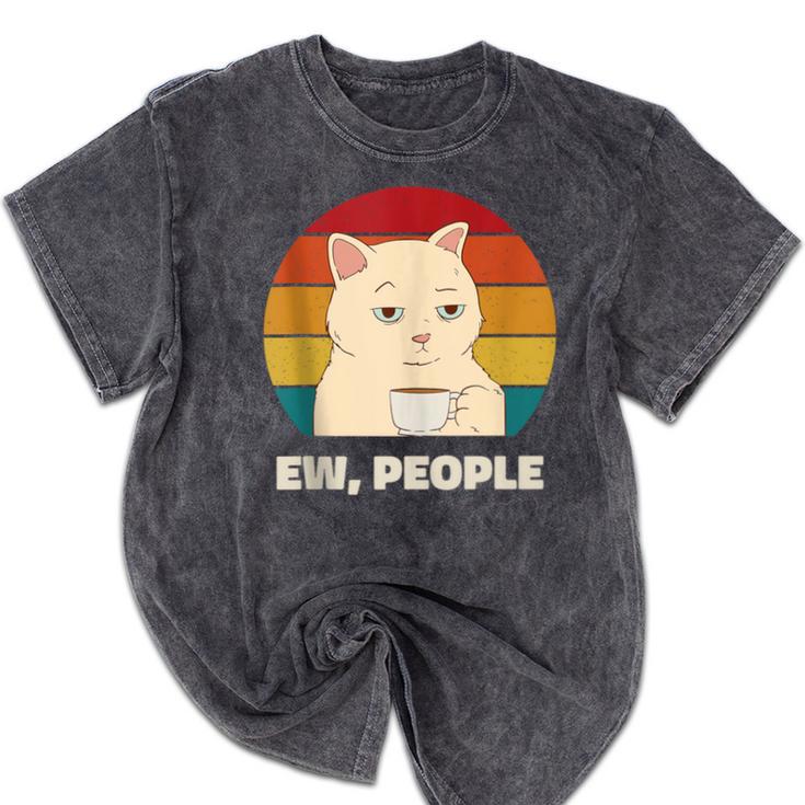 Ew People Introvert Cat Lover Crazy Colorful Cat Lady Mineral Wash Tshirts