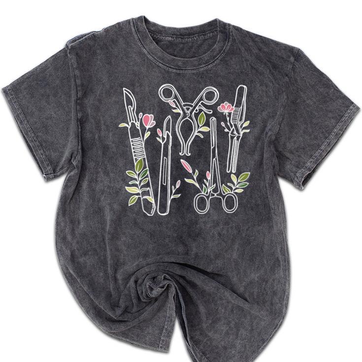 Floral Surgical Tech Surgery Medical Med School Graduation Mineral Wash Tshirts