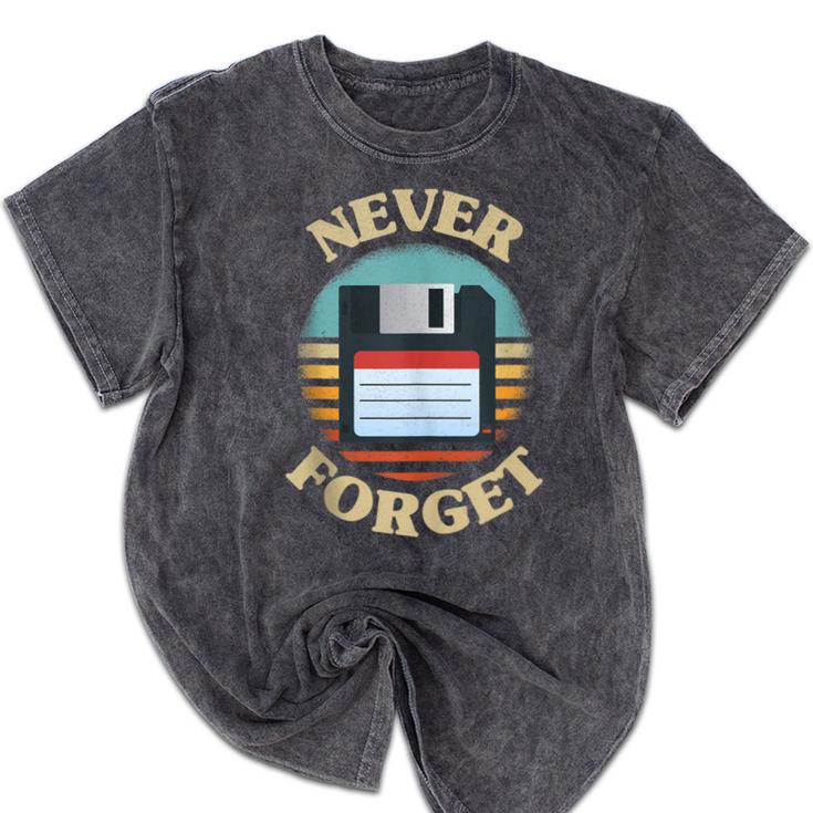 Never Forget Retro Diskette Nostalgia Vintage Mineral Wash Tshirts