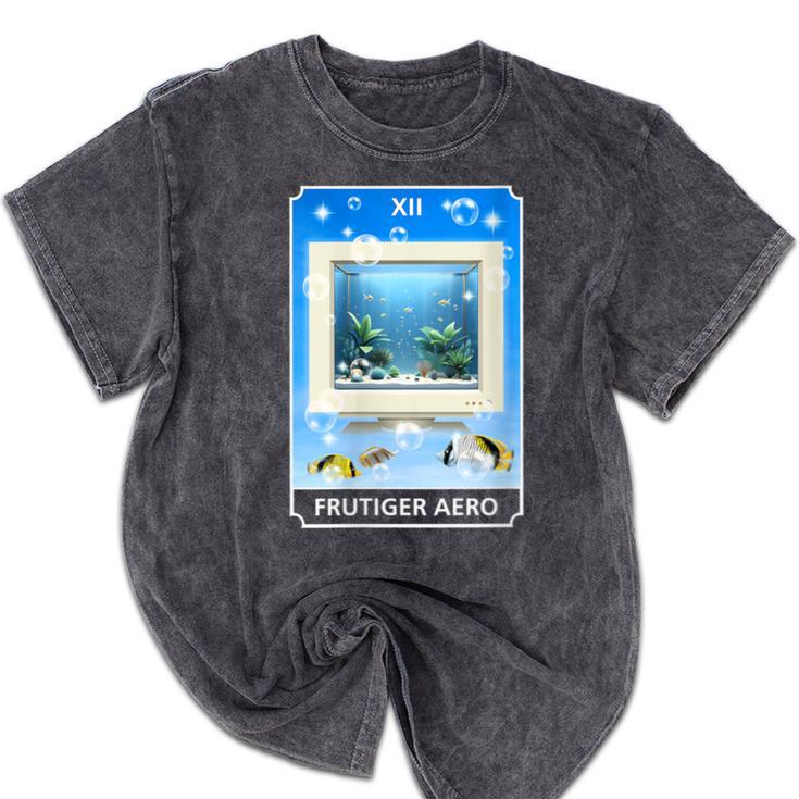 Frutiger Aero Aesthetic Tech Computer Aquarium Tarot Card Mineral Wash Tshirts