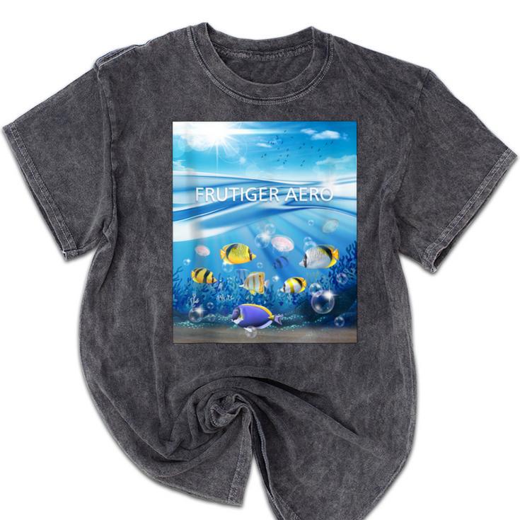 Frutiger Aero Aesthetic Tech Ocean Underwater Fishes Mineral Wash Tshirts