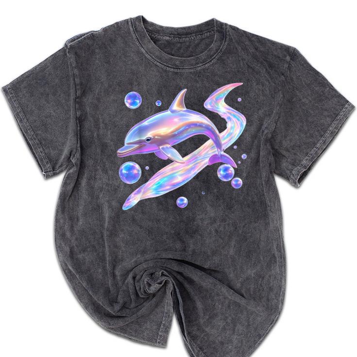 Frutiger Aero Y2K Chrome Dolphin Mineral Wash Tshirts