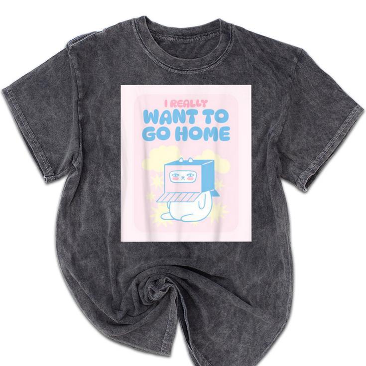 Fun Cute Introvert Cat Character Quote Men Women Mineral Wash Tshirts