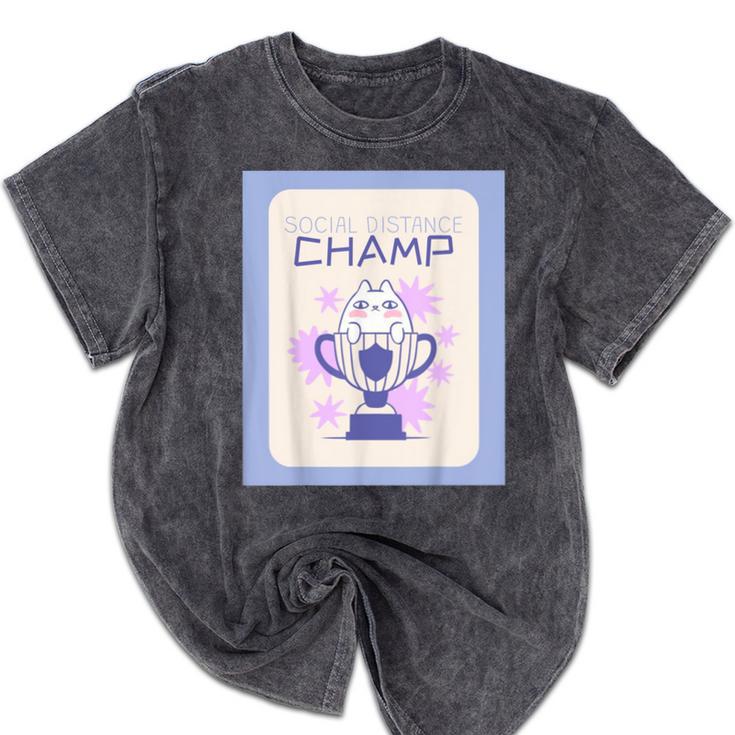 Fun Cute Introvert Cat Character Trophy For Men Women Mineral Wash Tshirts