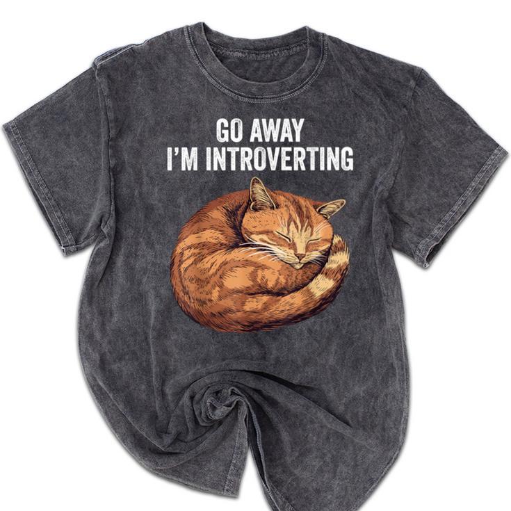Go Away I'm Introverting Cat Introvert Men Women Girls Kids Mineral Wash Tshirts