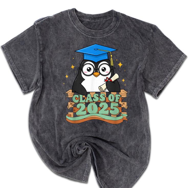 Graduate Penguin Class Of 2025 Kids Graduation Mineral Wash Tshirts