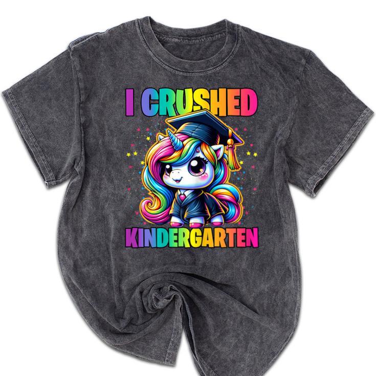 Graduation I Crushed Kindergarten Unicorn Girls Grad Magical Mineral Wash Tshirts