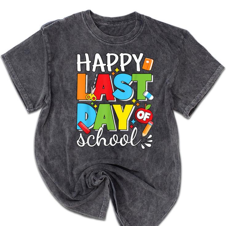 Happy Last Day Of School Teacher Student Graduation Mineral Wash Tshirts