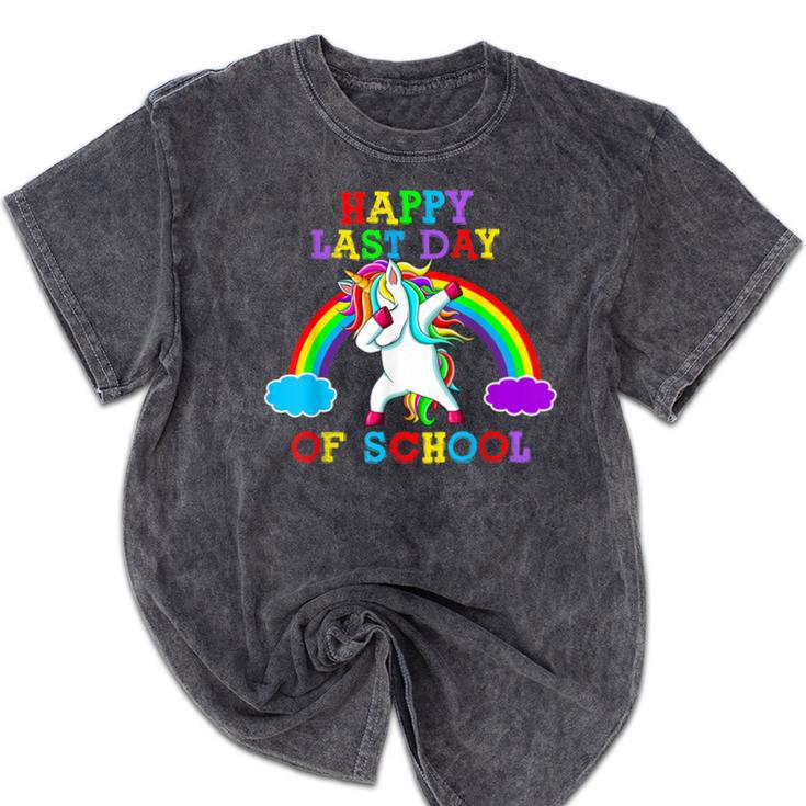 Happy Last Day Of School Teacher Student Graduation Unicorn Mineral Wash Tshirts