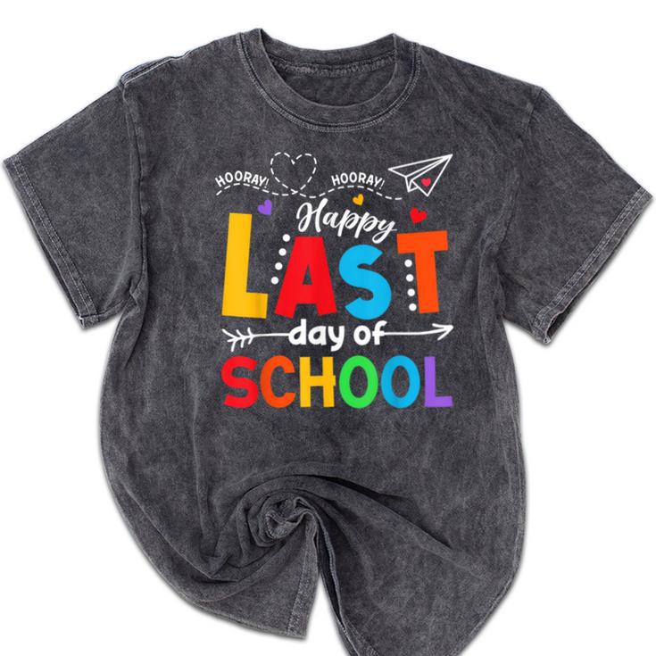 Happy Last Day Of School Teacher Women Student Graduation Mineral Wash Tshirts