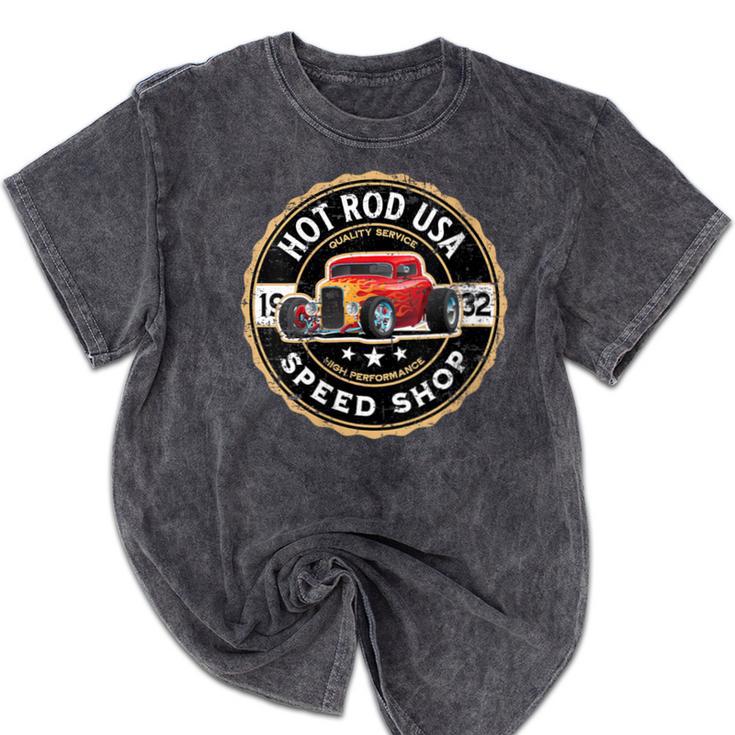 Hotrod Custom Car Automotive Nostalgia Distressed Mineral Wash Tshirts
