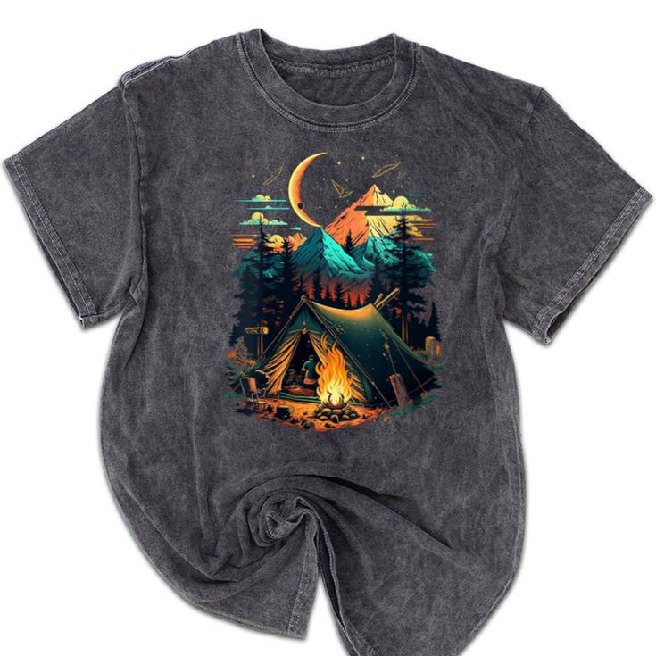 Id Rather Be Camping Great Outdoors Love Glamping Introvert Mineral Wash Tshirts