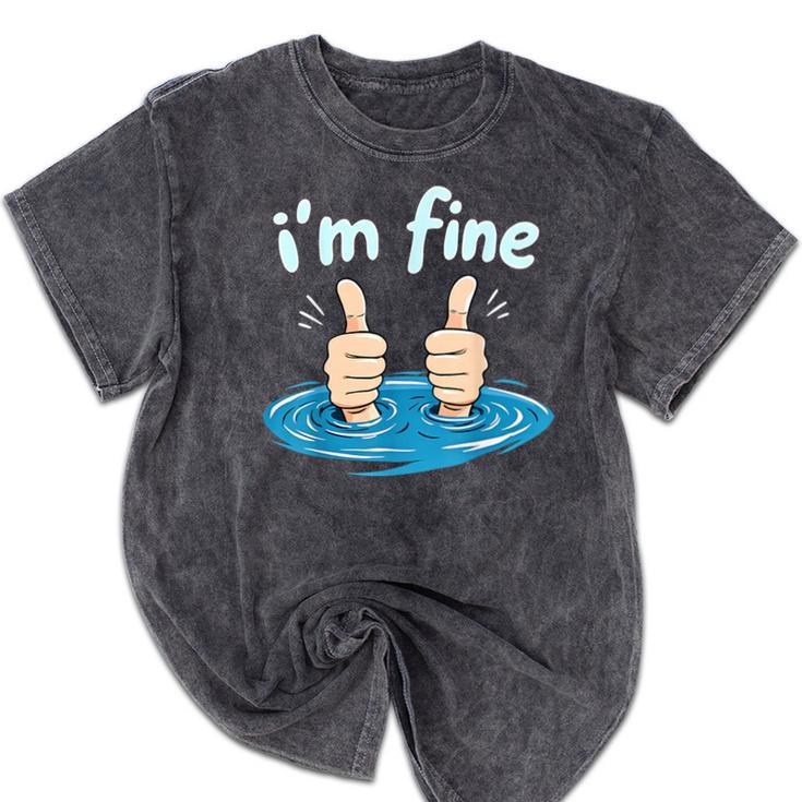 I'm Fine Drowning Thumbs Up Introvert Meme Humor Mineral Wash Tshirts