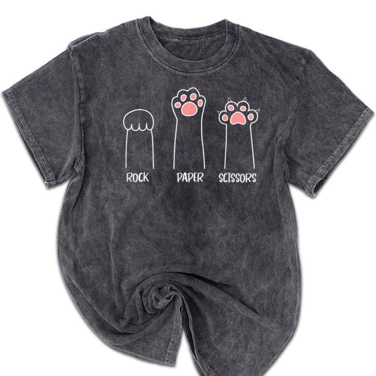 Introvert Cat Animal Rescue Pet Lover Apparel Rock Paper Scissors Hand Game Cute Paw Cat Mineral Wash Tshirts