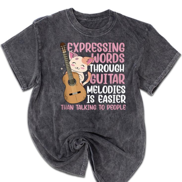 Introvert Guitarist Expressing Words Through Guitar Melody Mineral Wash Tshirts