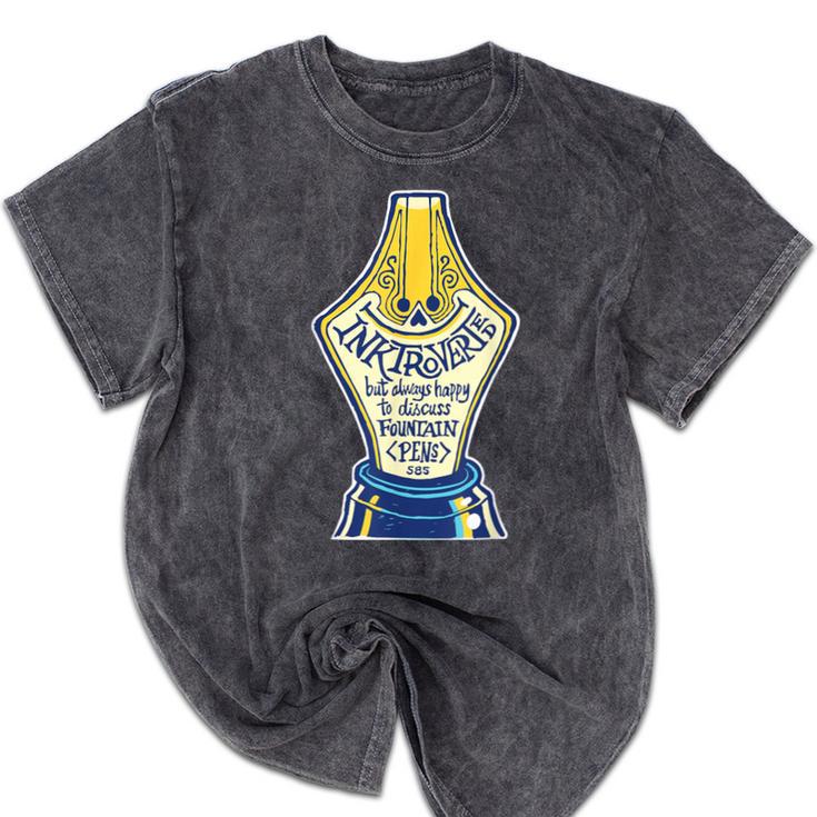 Introverted Fountain Pen Enthusiast Smiling Face Mineral Wash Tshirts