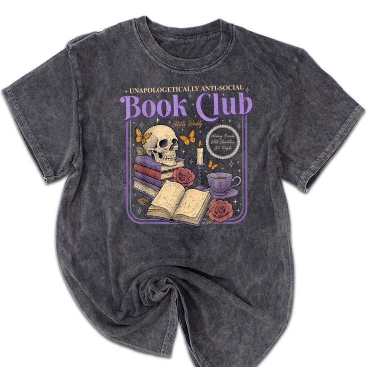 Introverted Romance Unapologetically Anti-Social Book Club Mineral Wash Tshirts