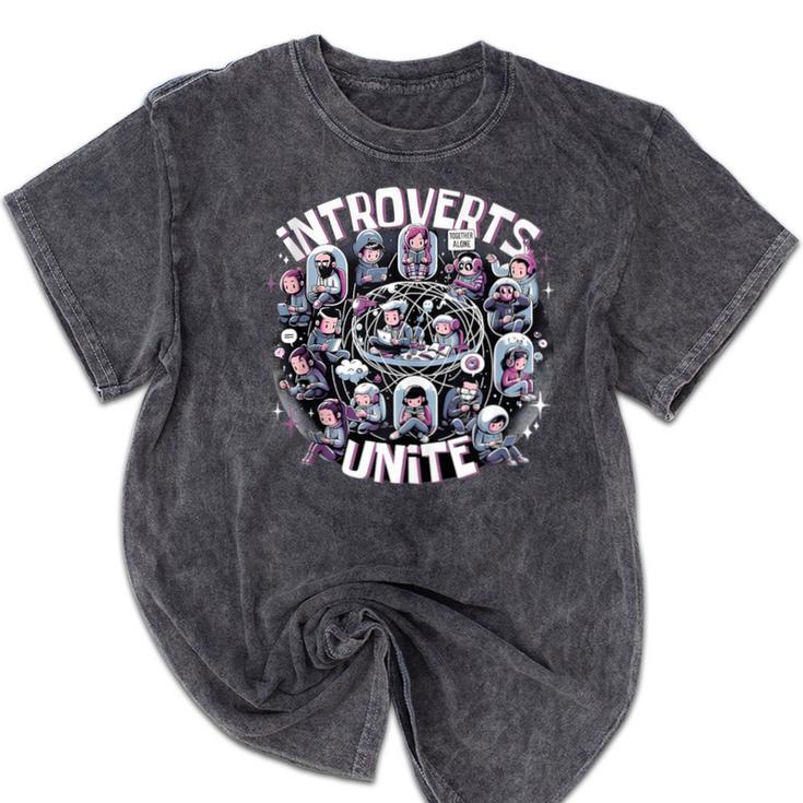 Introverts Unite Quirky Solitude Mineral Wash Tshirts