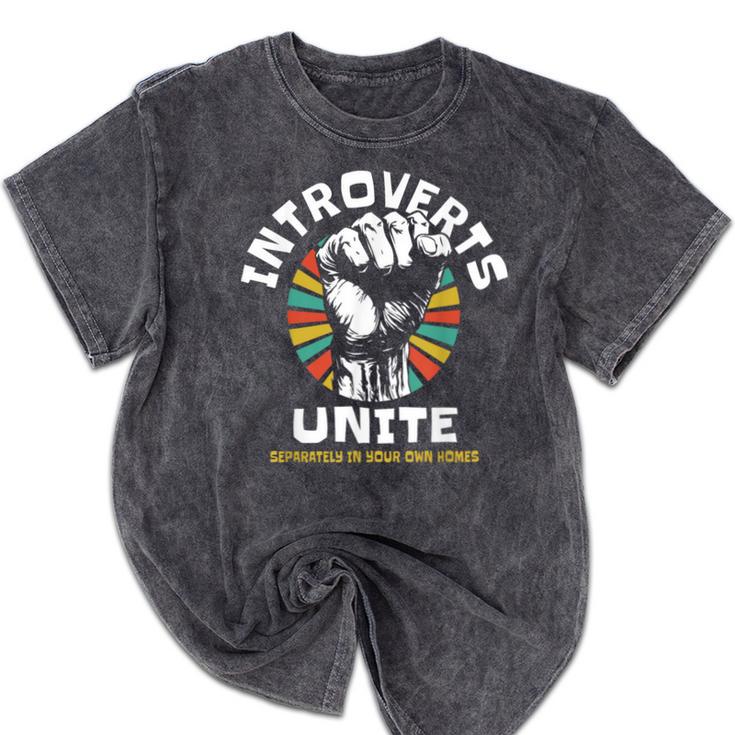 Introverts Unite Separately Own Homes Emblem Mineral Wash Tshirts