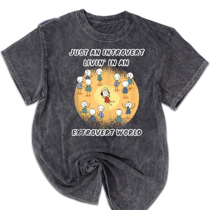 Just An Introvert Living In An Extrovert World Stickmen Mineral Wash Tshirts