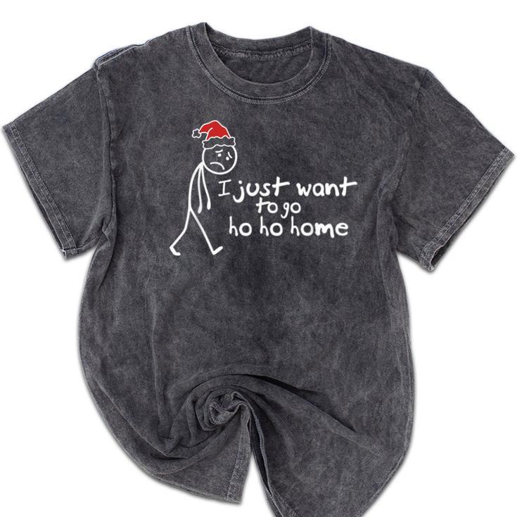 I Just Want To Go Ho Ho Home Christmas Introvert Mineral Wash Tshirts