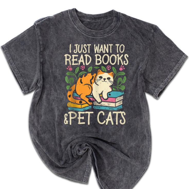 I Just Want To Read Books And Pet Cats Introvert Mineral Wash Tshirts