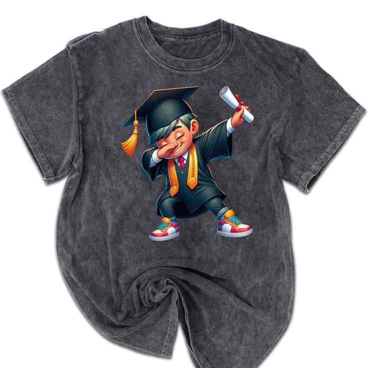 Kids Boys Grad Dabbing Graduation Class Of 2025 Mineral Wash Tshirts