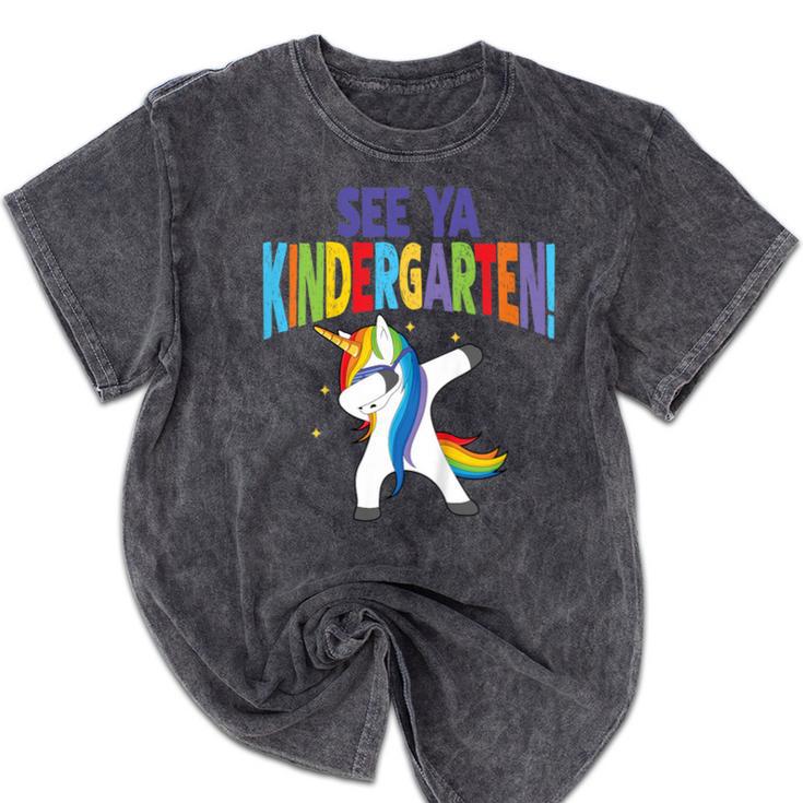 Kids Dabbing Unicorn Kindergarten Graduation See Ya Mineral Wash Tshirts
