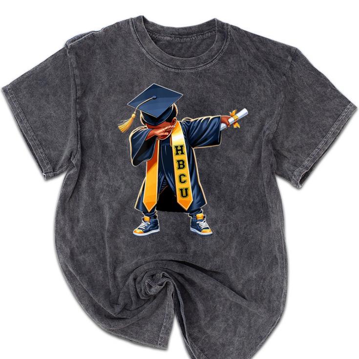 Kids HBCU Boys Grad Dabbing Graduation Mineral Wash Tshirts