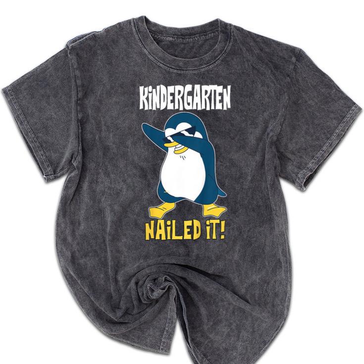 Kids Kindergarten Dabbing Penguin Nailed It Graduation Class 2021 Mineral Wash Tshirts