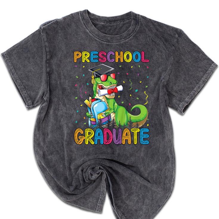Kids Preschool Graduate T-Rex Dinosaur Preschool Graduation Mineral Wash Tshirts