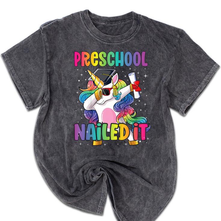 Kids Preschool Graduate Unicorn Nailed It Preschool Graduation Mineral Wash Tshirts