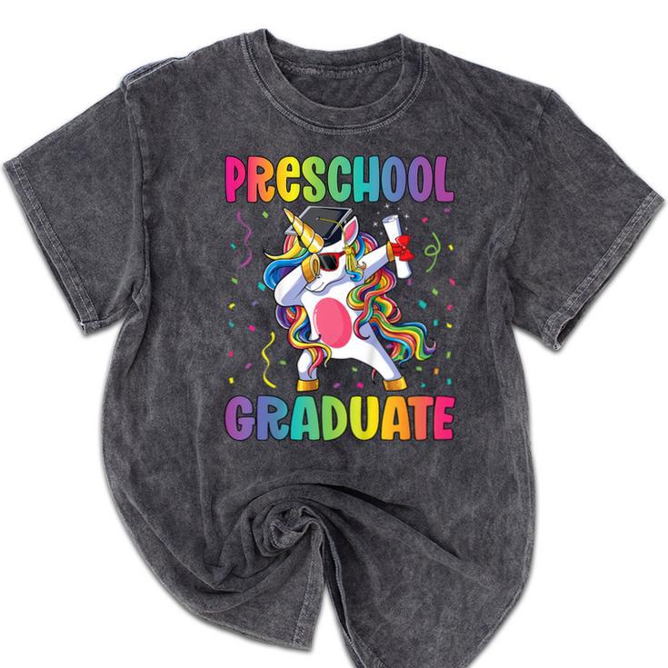 Kids Preschool Graduation Dab Unicorn Preschool Graduate Mineral Wash Tshirts