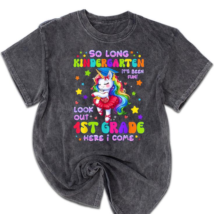 Kindergarten Graduation 2025 Graduate Girls Unicorn 1st Grad Mineral Wash Tshirts
